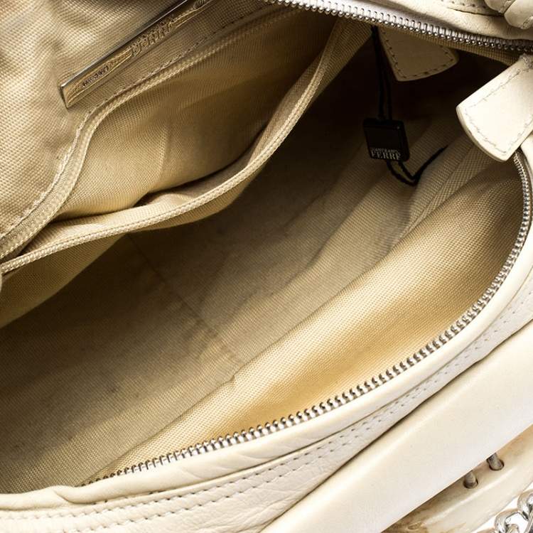 Pre Owned Gianfranco Ferre Cream Leather Side Pocket Shoulder Bag