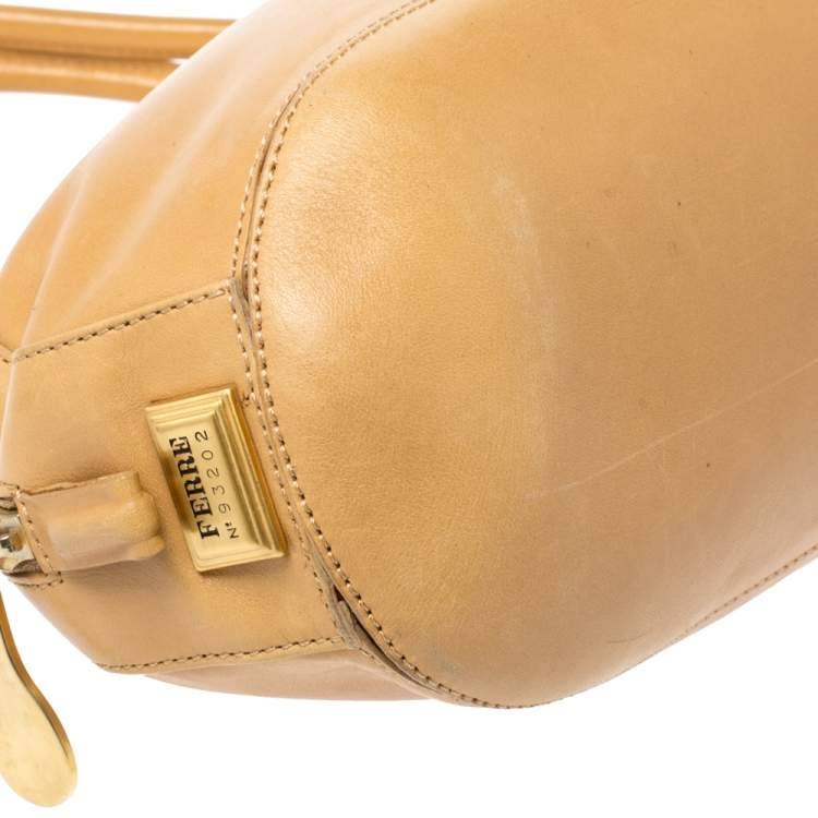 Pre Owned Gianfranco Ferre Beige Leather Bowler Bag