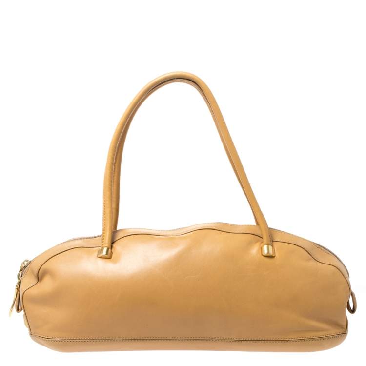 Pre Owned Gianfranco Ferre Beige Leather Bowler Bag