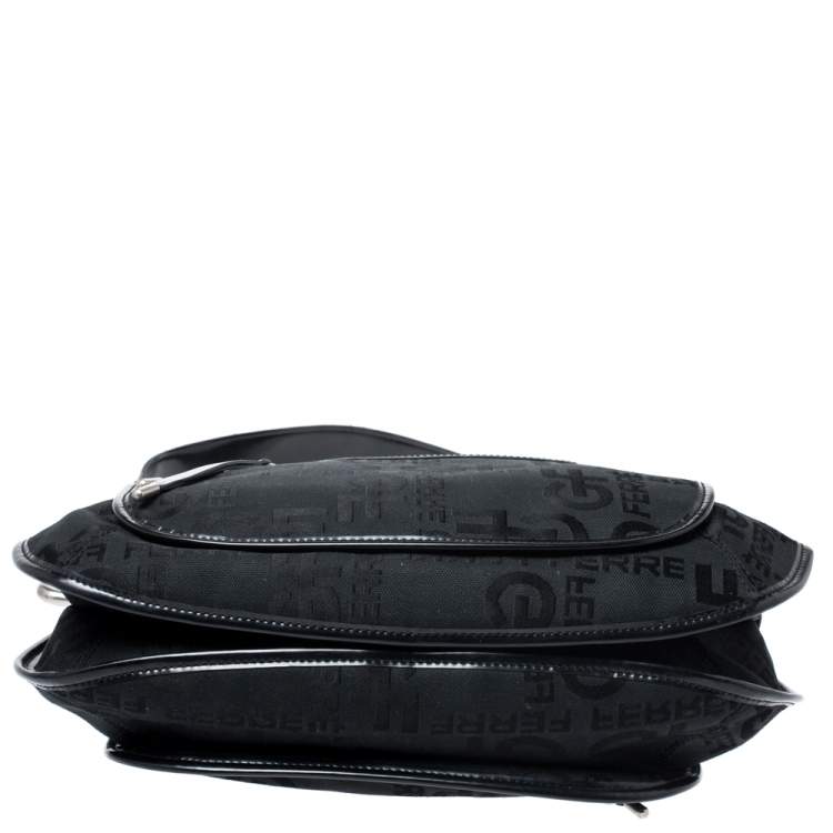 Pre Owned GF Ferre Black Signature Front Zip Hobo