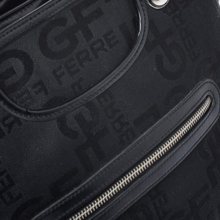 Pre Owned GF Ferre Black Signature Front Zip Hobo