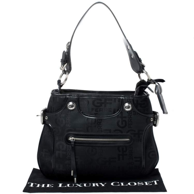 Pre Owned GF Ferre Black Signature Front Zip Hobo