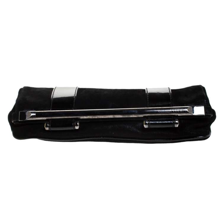 Pre Owned Gianfranco Ferre Black Fabric and Patent Leather Flap Clutch