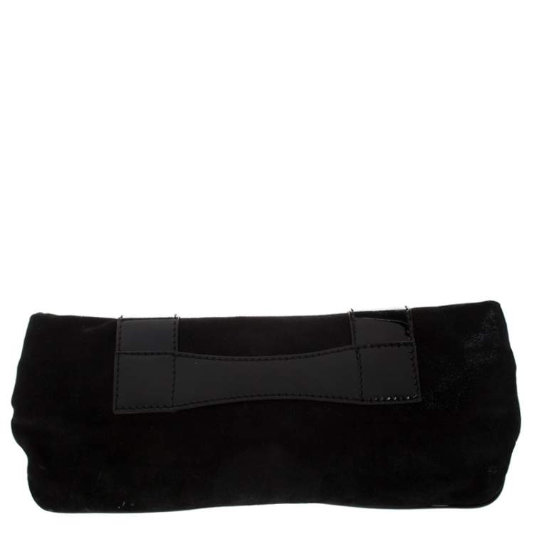 Pre Owned Gianfranco Ferre Black Fabric and Patent Leather Flap Clutch