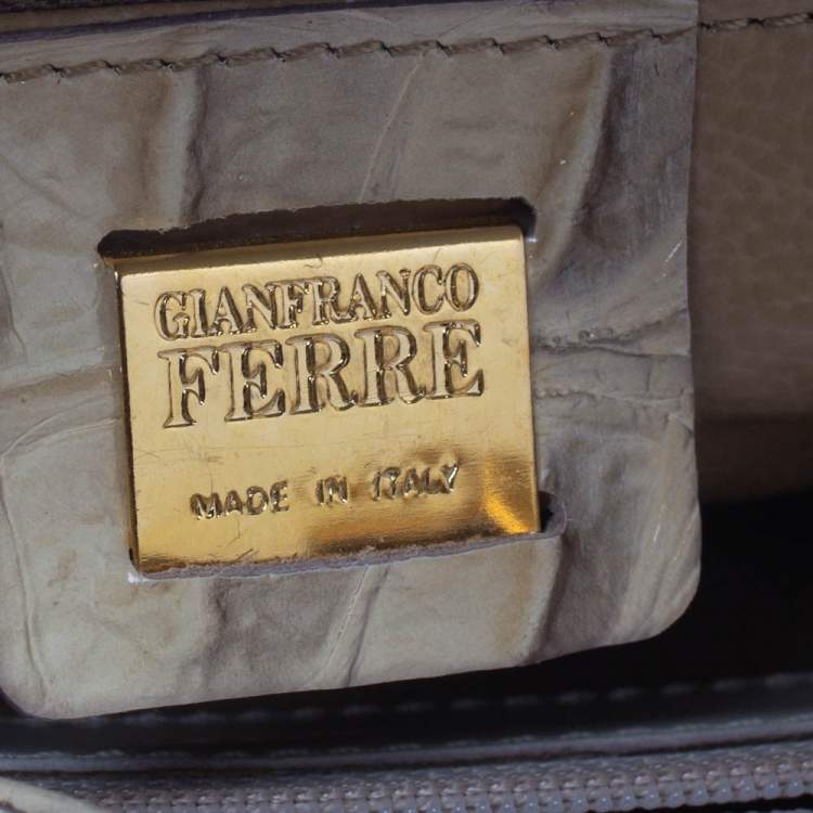 Pre Owned Gianfranco Ferre Croc Embossed Leather Shoulder Bag