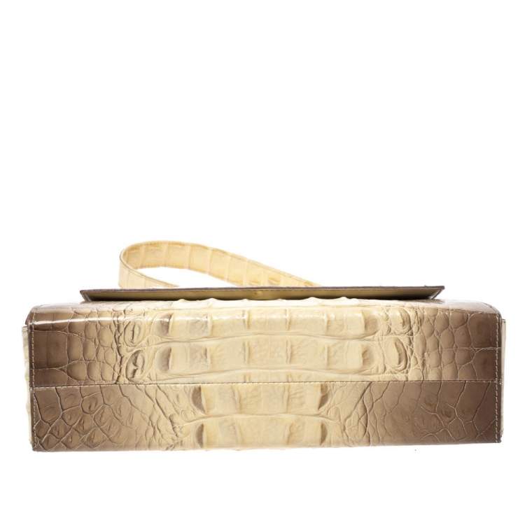Pre Owned Gianfranco Ferre Croc Embossed Leather Shoulder Bag