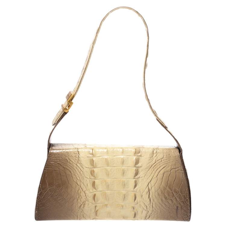 Pre Owned Gianfranco Ferre Croc Embossed Leather Shoulder Bag