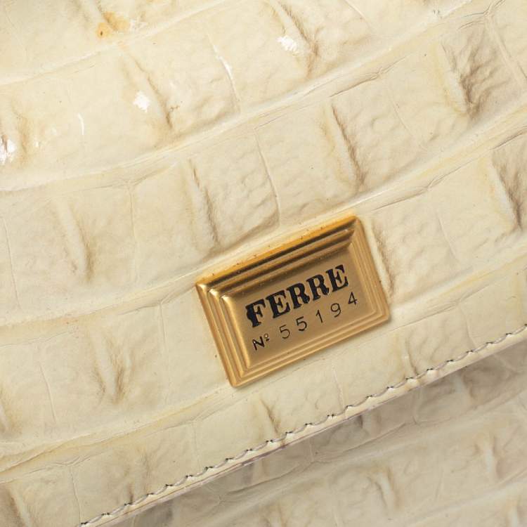 Pre Owned Gianfranco Ferre Croc Embossed Leather Shoulder Bag