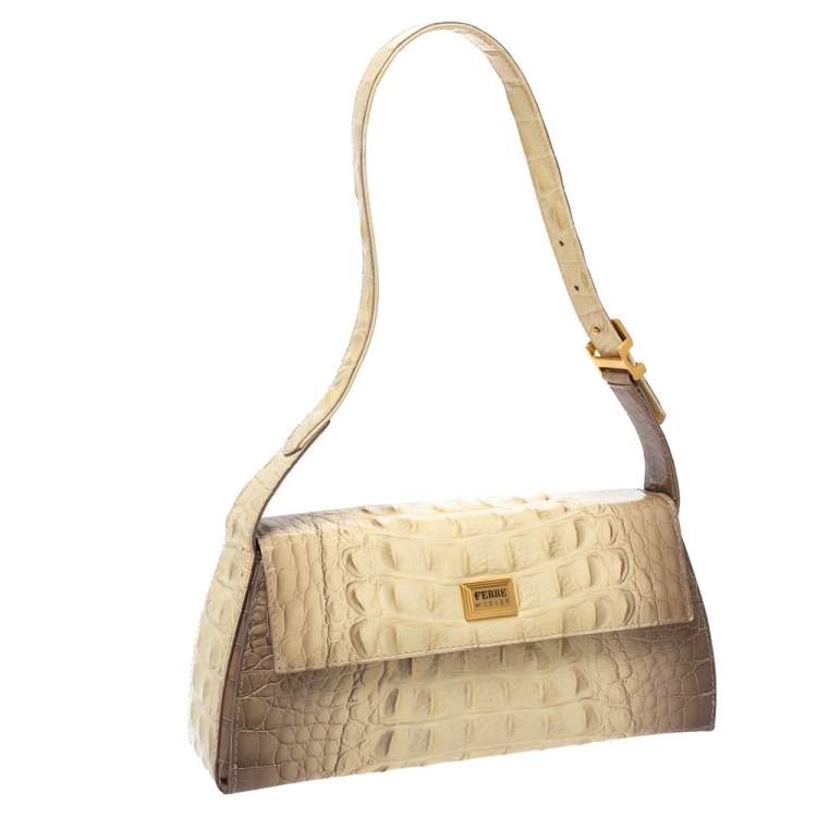 Pre Owned Gianfranco Ferre Croc Embossed Leather Shoulder Bag
