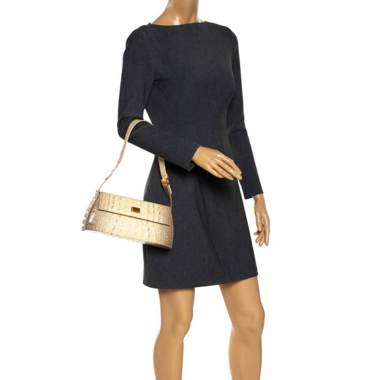 Pre Owned Gianfranco Ferre Croc Embossed Leather Shoulder Bag