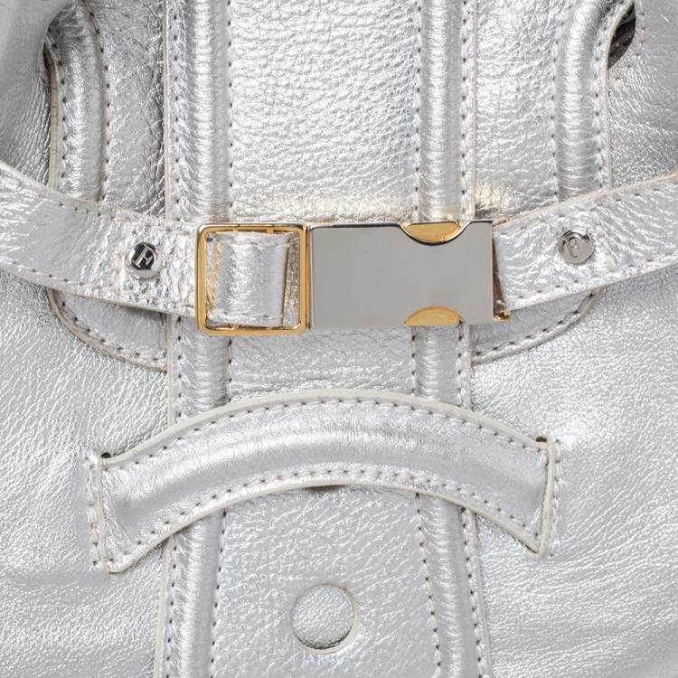 Pre Owned Gianfranco Ferre Silver Leather Flap Buckle Satchel