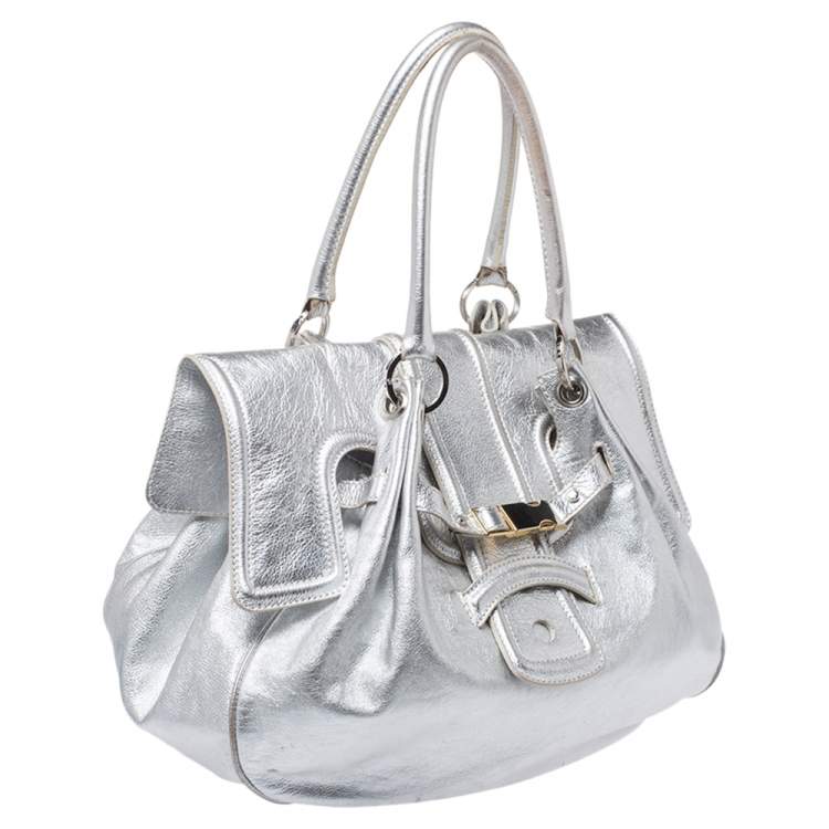 Pre Owned Gianfranco Ferre Silver Leather Flap Buckle Satchel