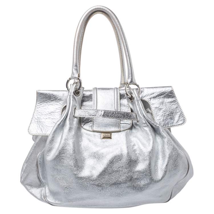 Pre Owned Gianfranco Ferre Silver Leather Flap Buckle Satchel