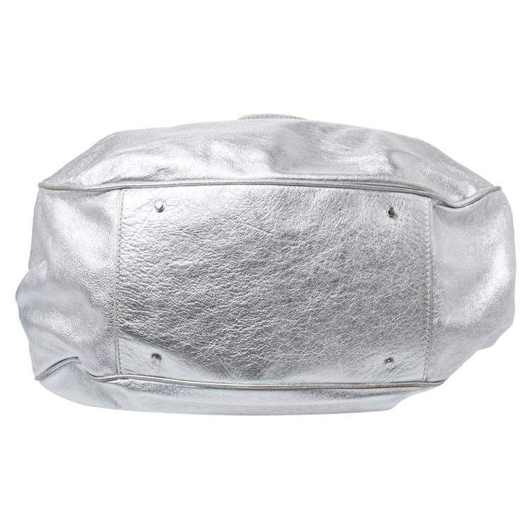 Pre Owned Gianfranco Ferre Silver Leather Flap Buckle Satchel