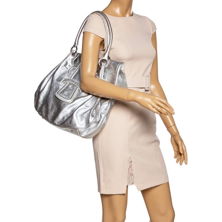 Pre Owned Gianfranco Ferre Silver Leather Flap Buckle Satchel