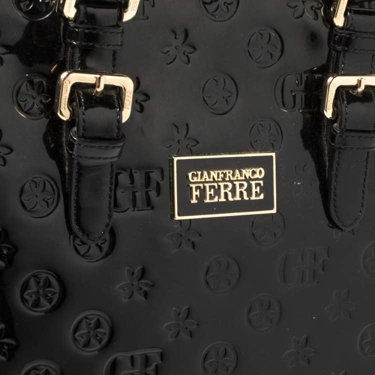 Pre Owned Gianfranco Ferre Signature Embossed Patent Leather Buckle Handle Tote