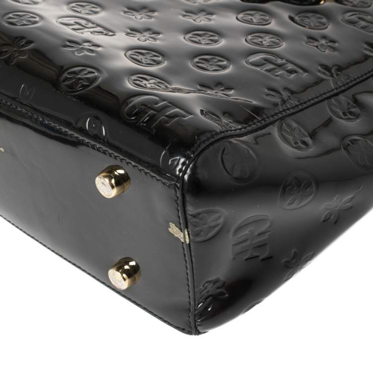 Pre Owned Gianfranco Ferre Signature Embossed Patent Leather Buckle Handle Tote