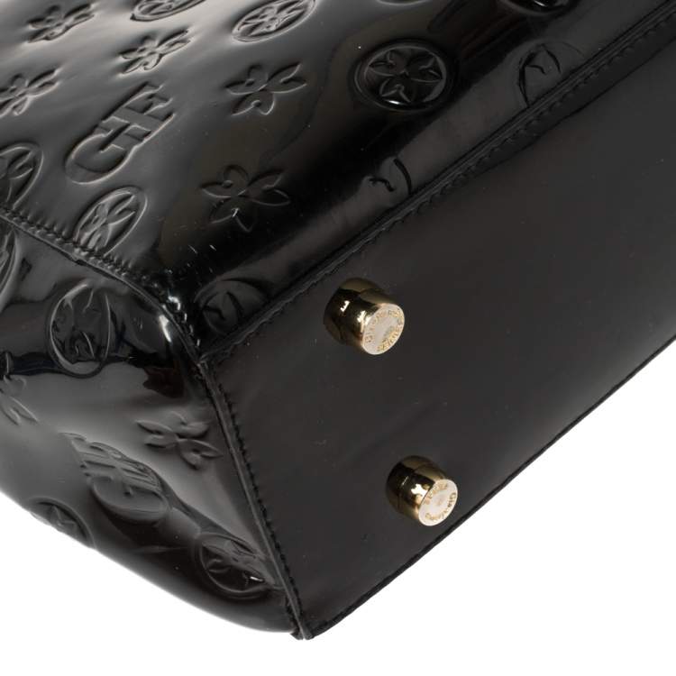 Pre Owned Gianfranco Ferre Signature Embossed Patent Leather Buckle Handle Tote