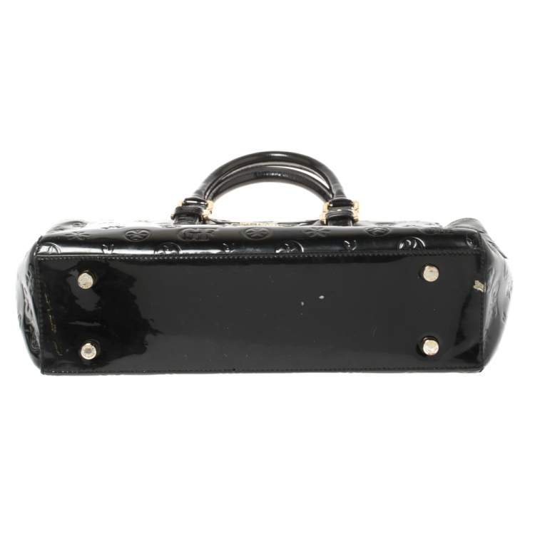 Pre Owned Gianfranco Ferre Signature Embossed Patent Leather Buckle Handle Tote