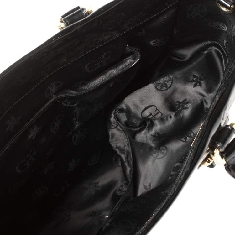 Pre Owned Gianfranco Ferre Signature Embossed Patent Leather Buckle Handle Tote