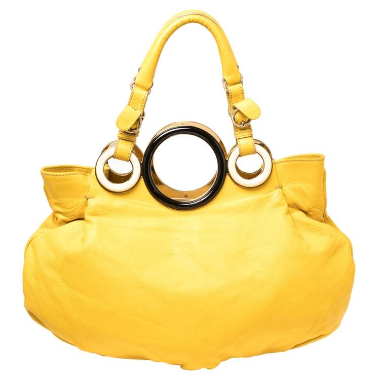 Pre Owned Gianfranco Ferre Mustard Soft Leather Ring Handle Shoulder Bag