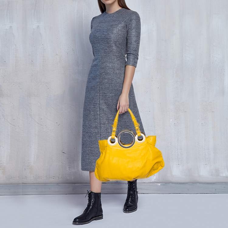 Pre Owned Gianfranco Ferre Mustard Soft Leather Ring Handle Shoulder Bag