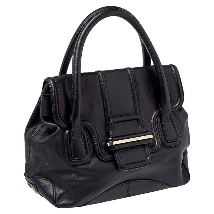 Pre Owned Gianfranco Ferre Black Leather Flap Satchel