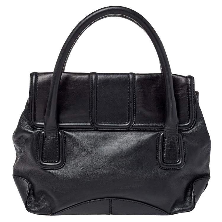 Pre Owned Gianfranco Ferre Black Leather Flap Satchel