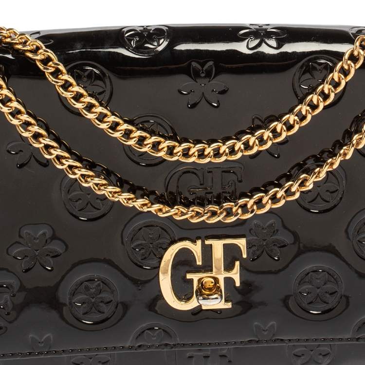 Pre Owned Gianfranco Ferre Black Patent Leather Flap Chain Crossbody Bag