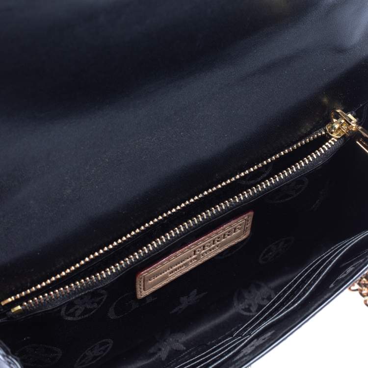 Pre Owned Gianfranco Ferre Black Patent Leather Flap Chain Crossbody Bag