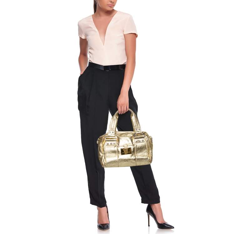 Pre Owned Gianfranco Ferre Gold Leather Satchel