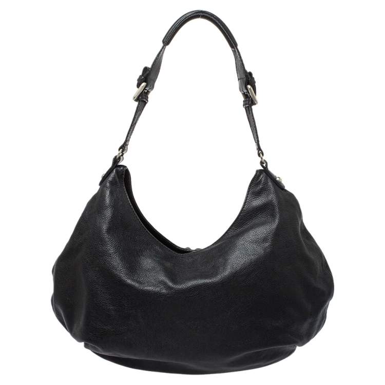 Pre Owned Gianfranco Ferre Black Leather Embossed Logo Hobo