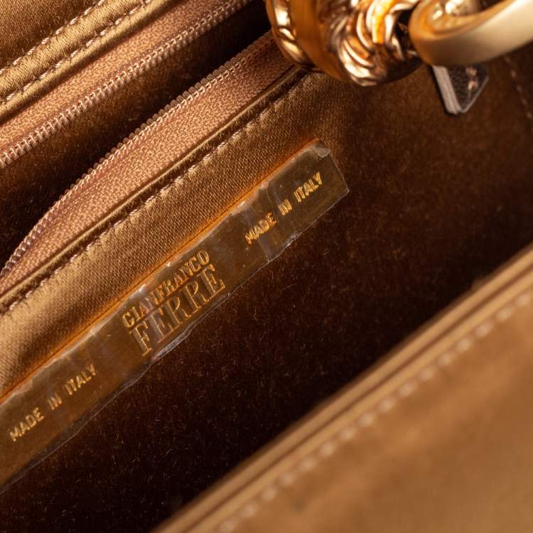 Pre Owned Gianfranco Ferre Gold Satin Crystal Embroidered Top Handle Bag