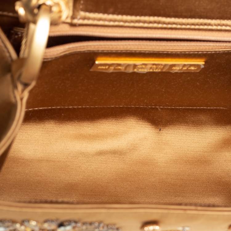 Pre Owned Gianfranco Ferre Gold Satin Crystal Embroidered Top Handle Bag