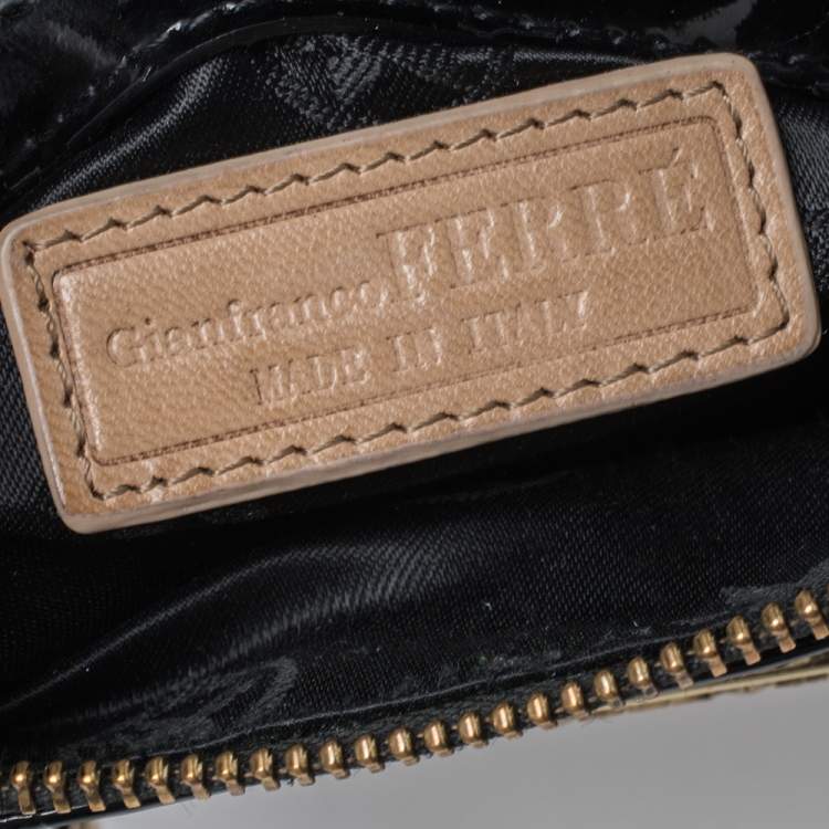 Pre Owned Gianfranco Ferre Black Signature Embossed Patent Leather Satchel 