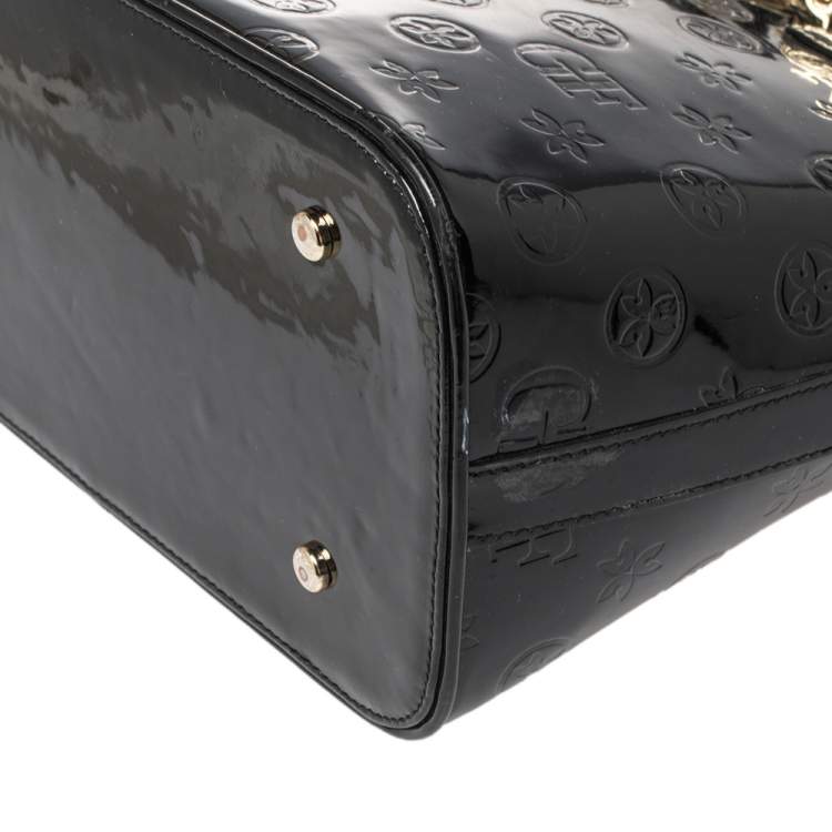 Pre Owned Gianfranco Ferre Black Signature Embossed Patent Leather Satchel 