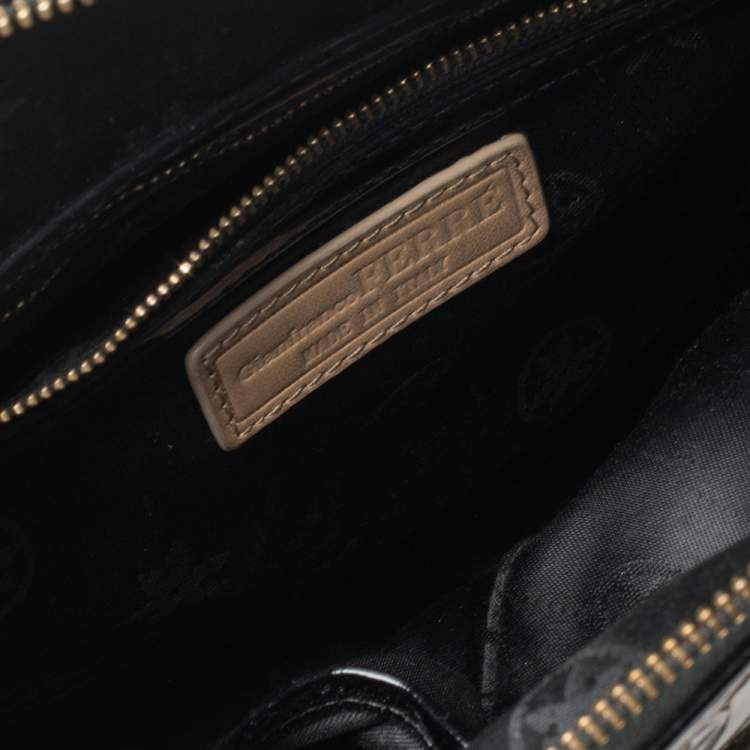 Pre Owned Gianfranco Ferre Black Signature Embossed Patent Leather Satchel 