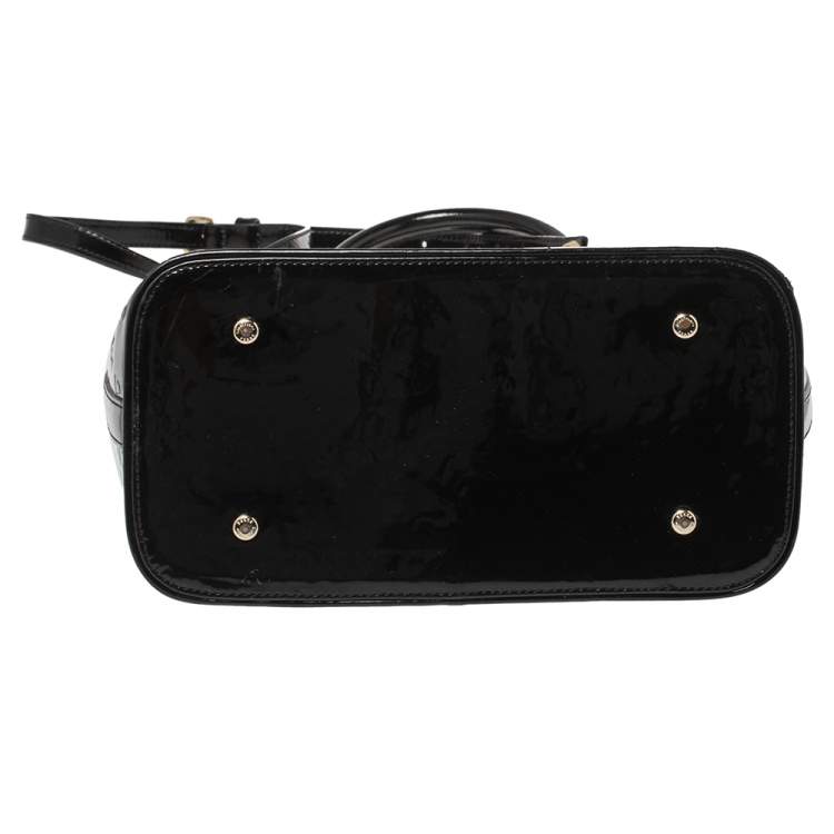 Pre Owned Gianfranco Ferre Black Signature Embossed Patent Leather Satchel 