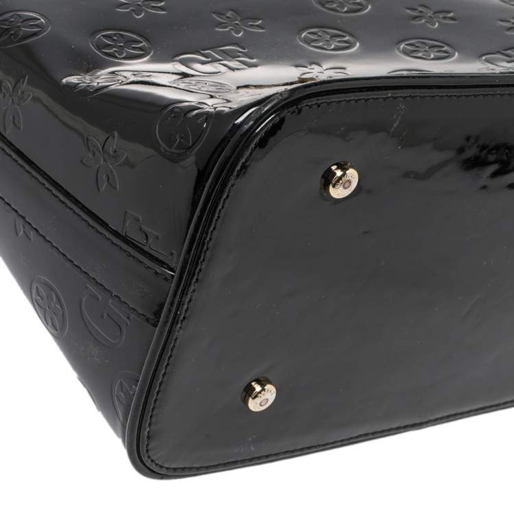 Pre Owned Gianfranco Ferre Black Signature Embossed Patent Leather Satchel 