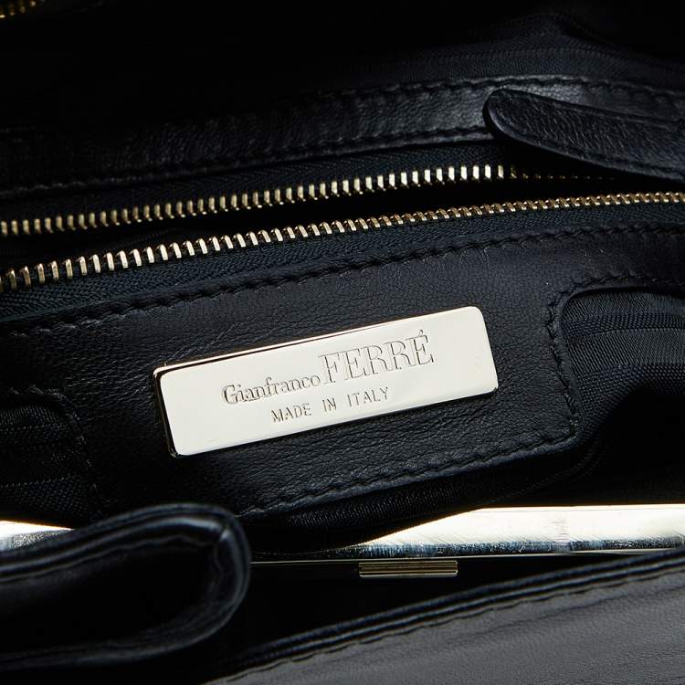 Pre Owned Gianfranco Ferre Black Pleated Leather Top Handle Bag