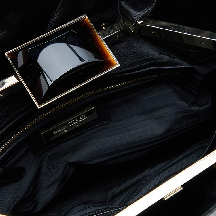 Pre Owned Gianfranco Ferre Black Pleated Leather Top Handle Bag