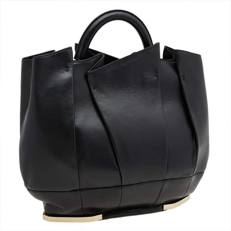 Pre Owned Gianfranco Ferre Black Pleated Leather Top Handle Bag