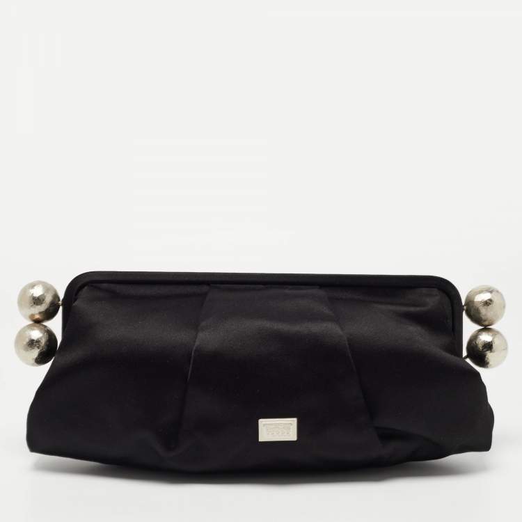 Pre Owned Gianfranco Ferre Black Satin Frame Clutch