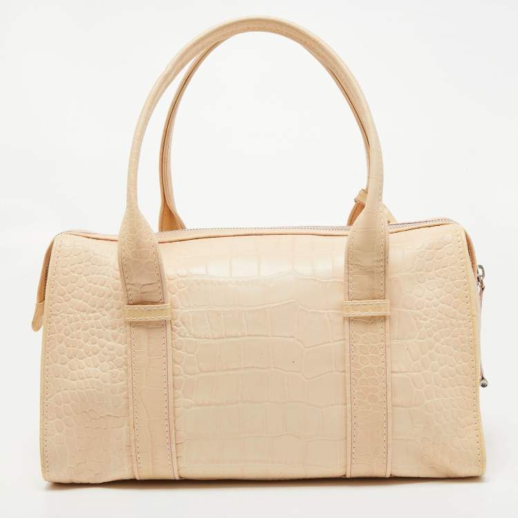 Pre Owned Gianfranco Ferre Beige Alligator Embossed Leather Boston Bag