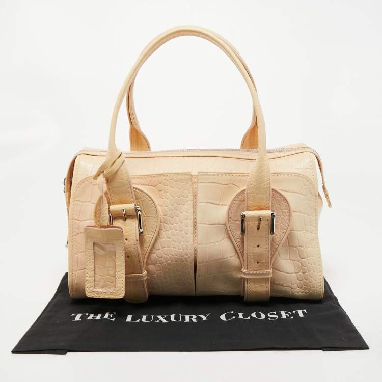 Pre Owned Gianfranco Ferre Beige Alligator Embossed Leather Boston Bag