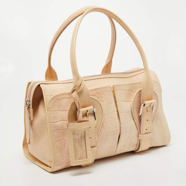Pre Owned Gianfranco Ferre Beige Alligator Embossed Leather Boston Bag