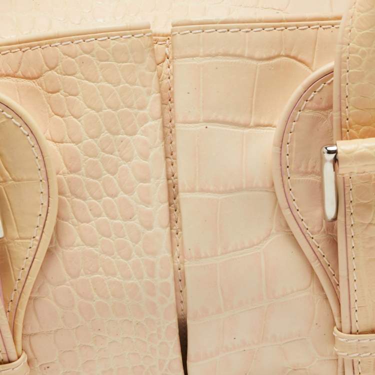Pre Owned Gianfranco Ferre Beige Alligator Embossed Leather Boston Bag