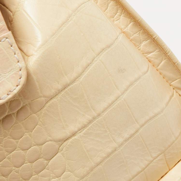 Pre Owned Gianfranco Ferre Beige Alligator Embossed Leather Boston Bag