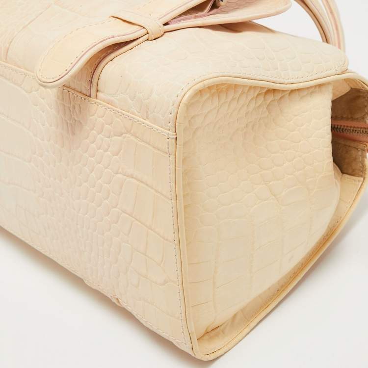 Pre Owned Gianfranco Ferre Beige Alligator Embossed Leather Boston Bag