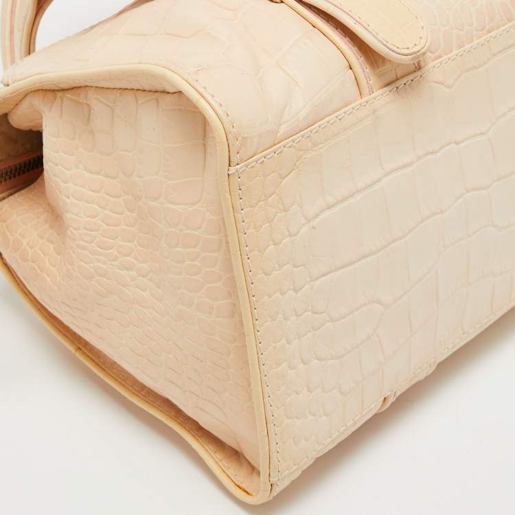 Pre Owned Gianfranco Ferre Beige Alligator Embossed Leather Boston Bag